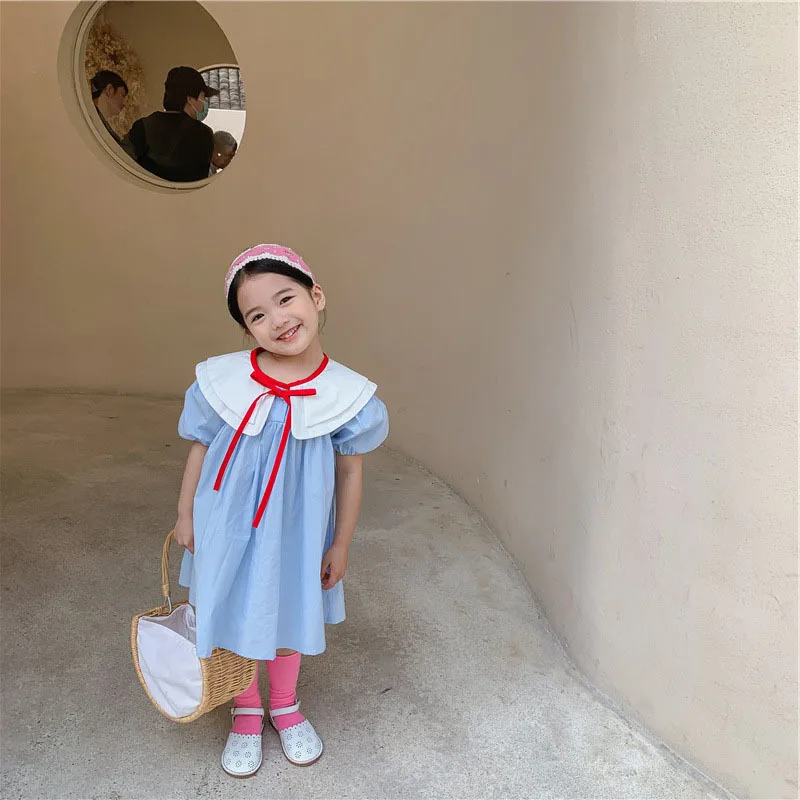 Детское платье в стиле преппи летнее новое принцессы с кукольным воротником для