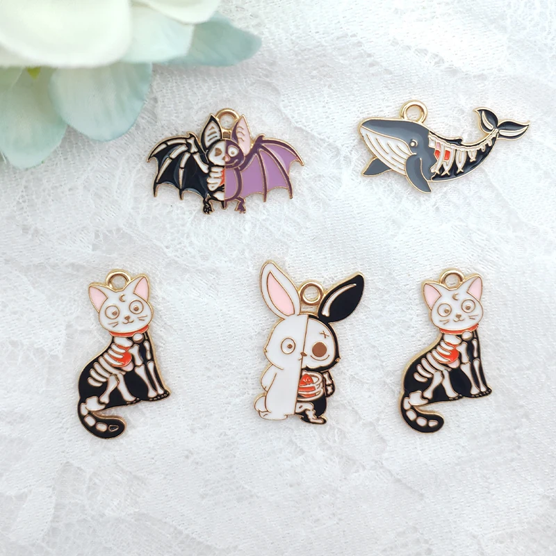 10 шт. ювелирные изделия из сплава Хэллоуин животные скелет кошка кролик летучая