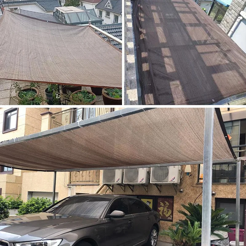 Фото 80% затенение, защита от УФ-лучей, 80 г/м2, кофе, HDPE, солнцезащитная сетка, садовая теплица, растения, солнцезащитный чехол, автомобильная парковая солнцезащитная сетка №4