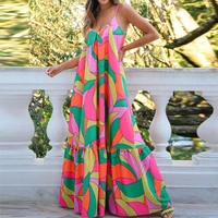 elegant print large swing dress for women 2022 summer casual fresh sweet fashion sleeveless suspenders long dress beach style