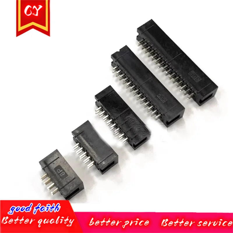 10PCS Pitch 2.54mm DC3 6/8/10/14/16/20/26/30/34/40/50 Pin 2x3/4/5/7/13Pin Straight Male Shrouded PCB IDC Socket Box Header JTAG