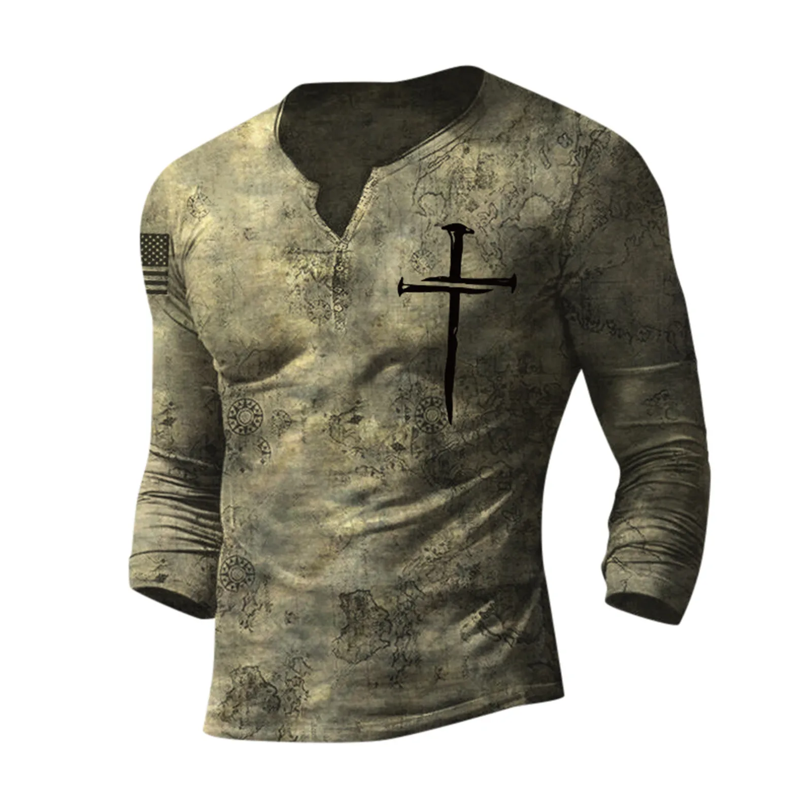 

Мужская футболка с длинным рукавом, V-образным вырезом и пряжкой