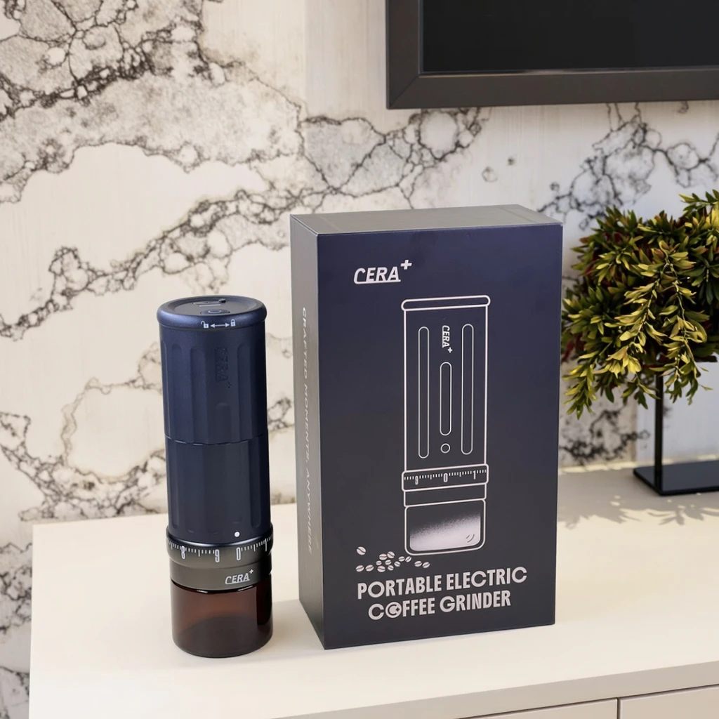Фото CGE03 Портативная перезаряжаемая электрическая USB-кофемолка, алюминиевая автоматическая с 10-звездочным сердечником с заусенцами для путешествий, использования в отеле, автомобилях №4