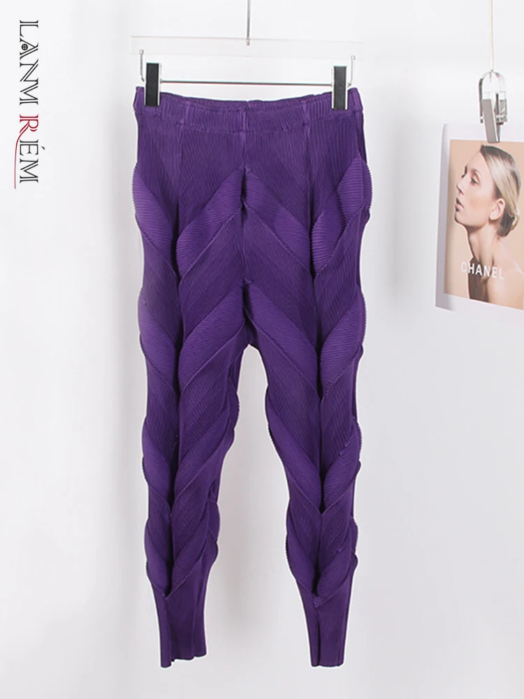 

LANMREM Дизайнерские однотонные плиссированные брюки для женщин с высокой эластичной талией, Модные узкие брюки, женская одежда, весна 2023, 2YA994