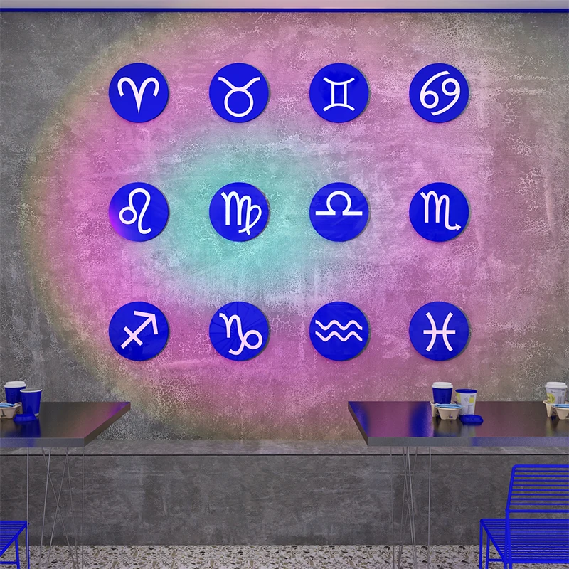 

WS254 Twelve constellations Klein Blue Net red photo area layout punch card milk tea shop wall decoration decoration sticker