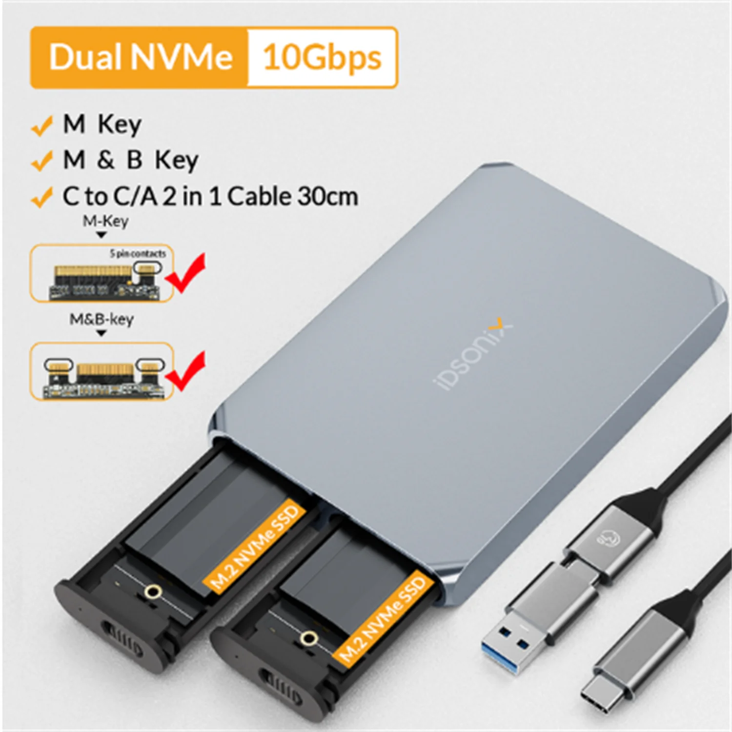 

iDsonix M.2 SSD Case Dual Protocol NVMe SSD Enclosure USB Type C 10 Gbps Hard Disk Box With For MAC Ssd Case Support UASP For PC