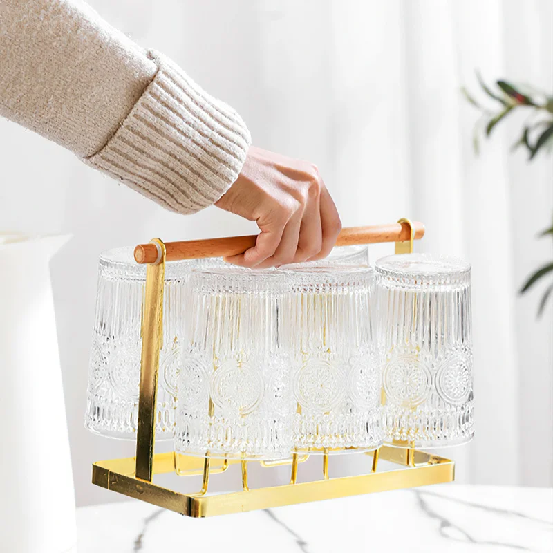 

Iron Drain Cup Holder 6 Hooks Glass Storage Rack Golden Hanger Shelf Container Cup Organizer Kitchen Tools Home Accessories