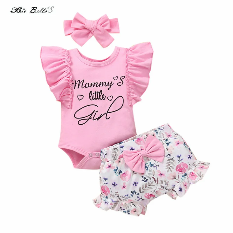 

Baby Girl Clothes Set Fly Sleeve T-Shirts + Floral Printed Shorts 2pcs Suits Girl Outfits Summer Clothing