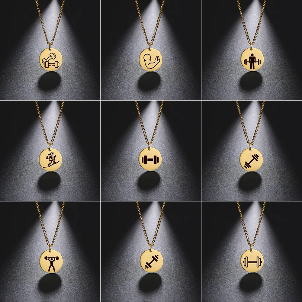 

Amaxer Stainless Steel Necklace For Women Men Gold Color Fitness Muscle Round Pendant Choker Friend Jewelry Gift