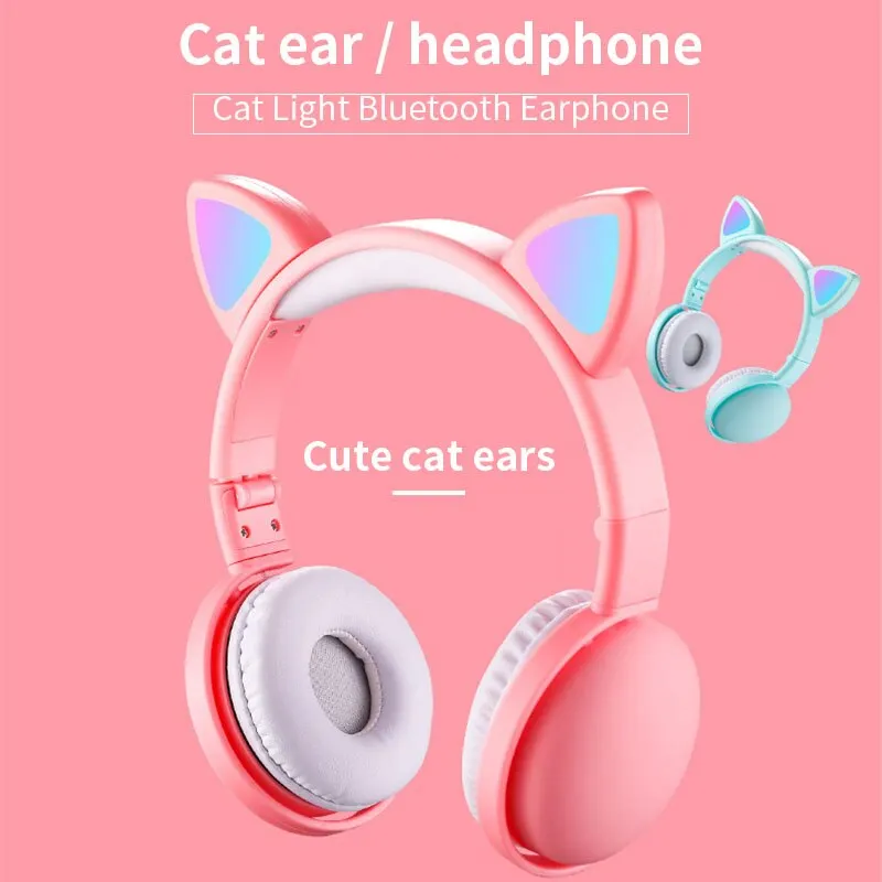

Симпатичные светодиодсветодиодный наушники с шумоподавлением и кошачьими ушками, Bluetooth 5,0, складная игровая Музыкальная гарнитура с микрофонами для детей, подарки для девочек