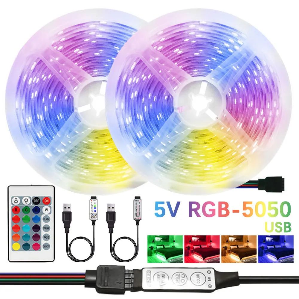 

RGB Led Strip Lights 5M 10M 5050 Bluetooth TV Smart Wall Lamps Xmas Decoration Bedroom Closets Aesthetic Room Decor Ring Light