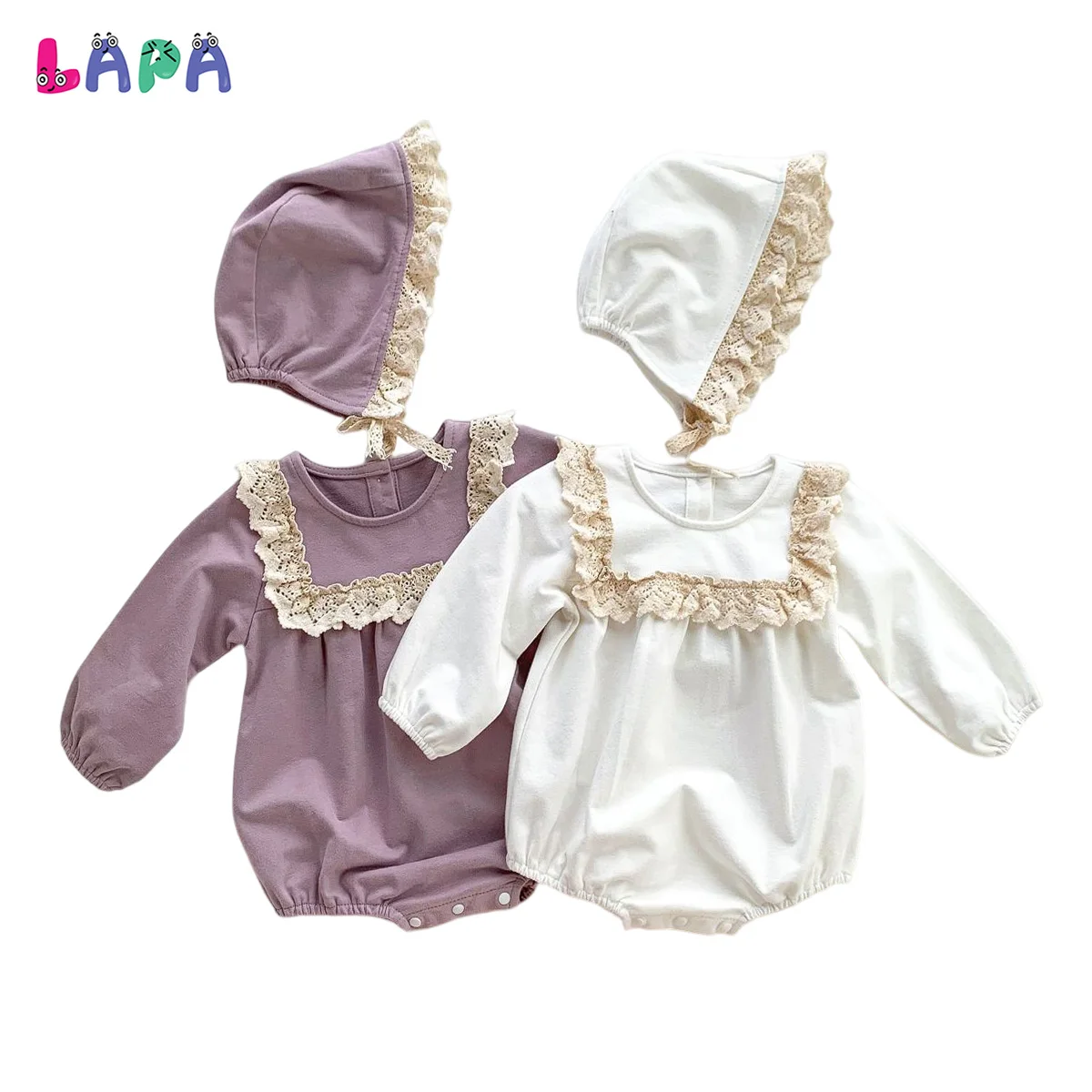 

LAPA 0 to 2 Years Baby Girls Clothes 2 Pieces Cotton Linen Crew neck Spring/Autumn Long Sleeve Solid Rompes Jumpsuits