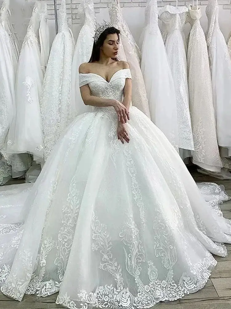 Фото Женское свадебное платье Grace, белое кружевное платье невесты с принтом, а-силуэт, индивидуальный пошив №4