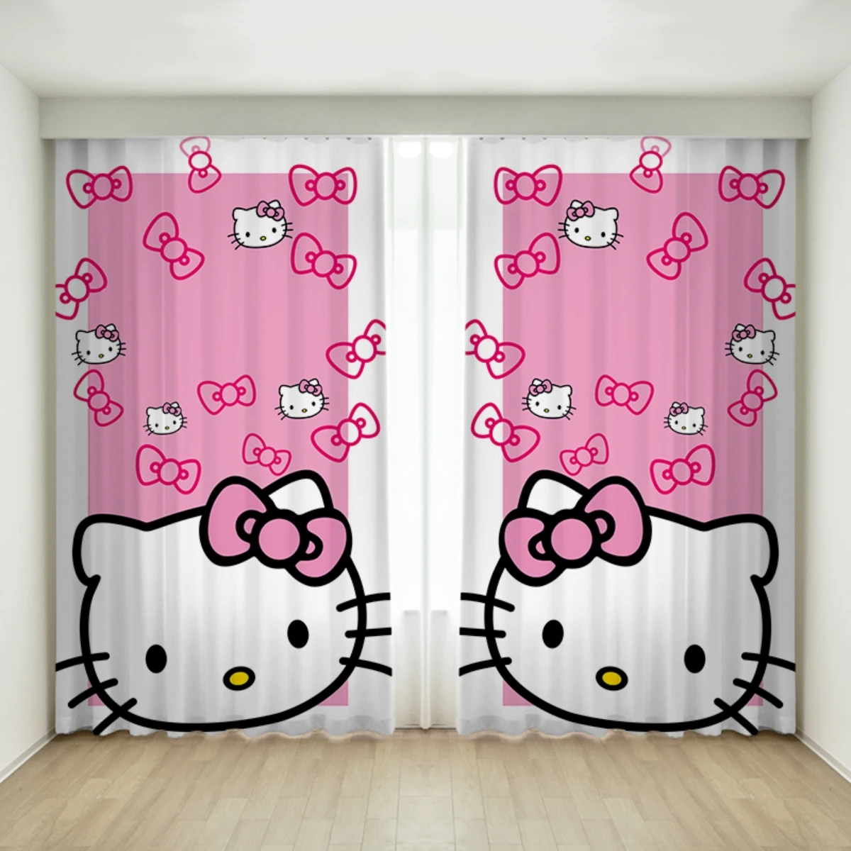 

2panels Curtains Rainbow Cat Pink Printed Translucent Curtains Sun Privacy Protection Curtains Living Room Bedroom Decor