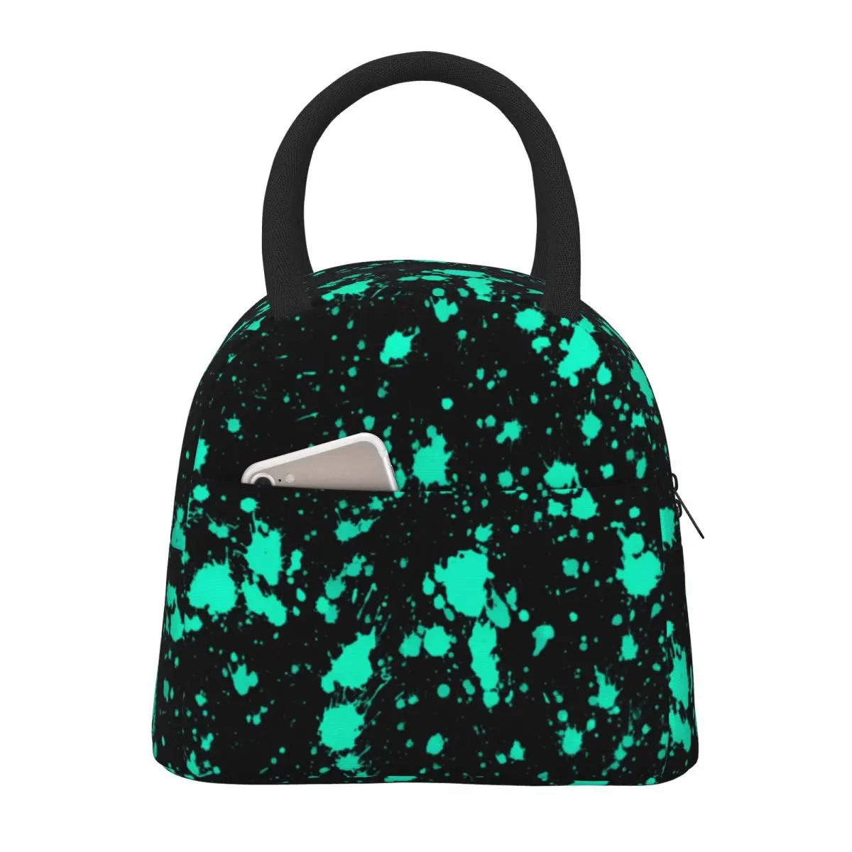 

Artistic Splash Lunch Bag Black Mint Paint Office Lunch Box For Women Kawaii Graphic Tote Food Bags Oxford Convenient Cooler Bag