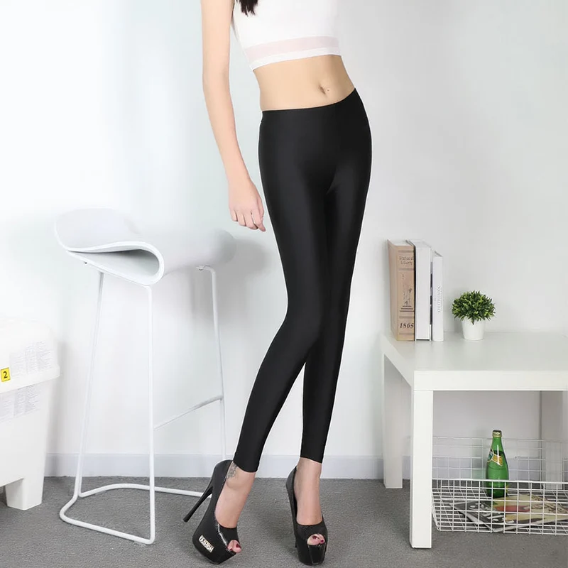 

Пикантные женские черные брюки, тонкие женские готические облегающие леггинсы, Леггинсы, блестящие штаны до щиколотки, одежда, стрейч