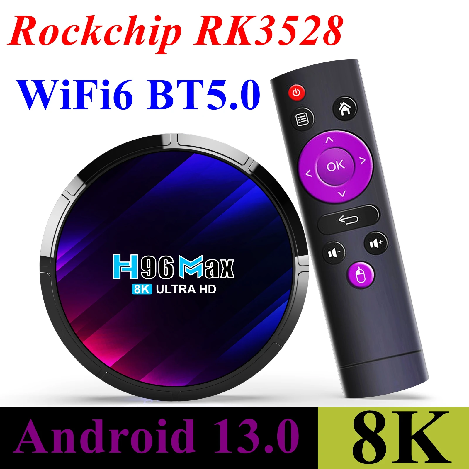 

5PCS H96 Max TV Box Android 13.0 RK3528 Quad Core 2G/16G 4G/32G 64G 2.4G 5G Dual WIFI 6 H.265 8K UHD Youtube Smart Media Player