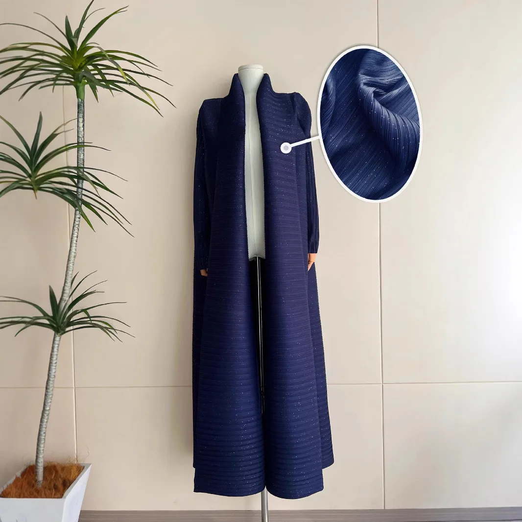 Длинная ветровка Абая со складками халат с золотой пудрой однотонное осеннее