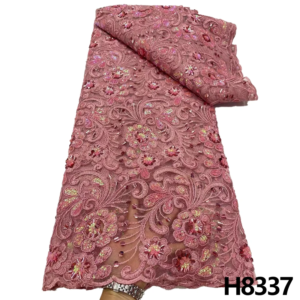 

HFX African Lace Fabric 2023 High Quality French Mesh Lace Fabric Nigerian tulle Sequin Beaded lace fabric Party dress