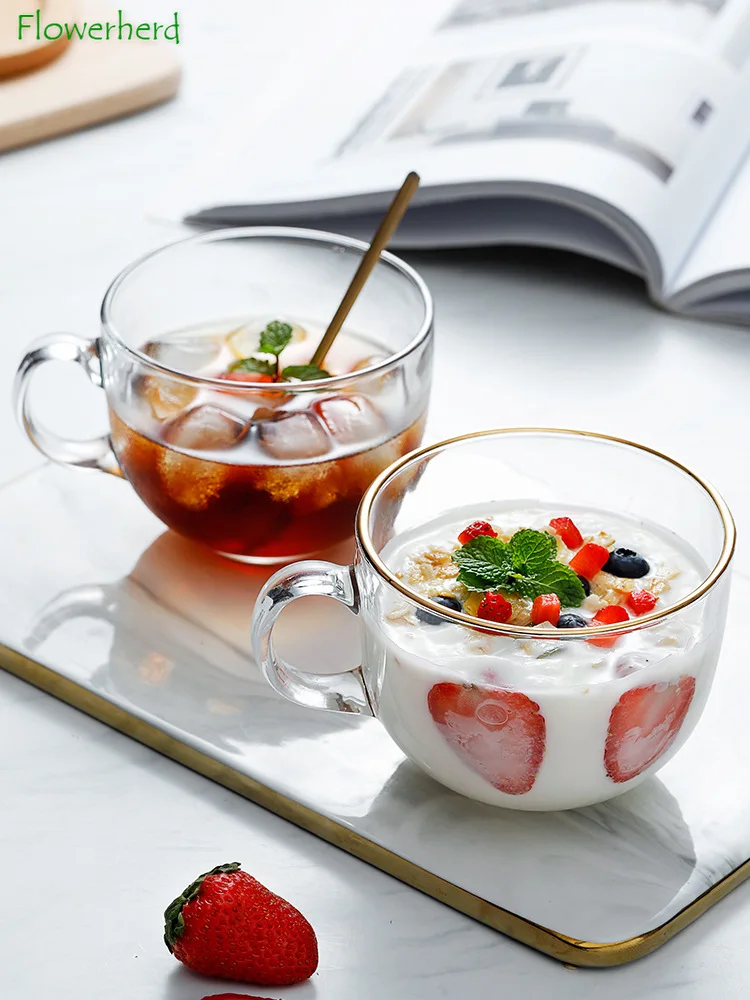 Стеклянная кофейная чашка с ручкой короткая кружка ложкой пузырьковая для