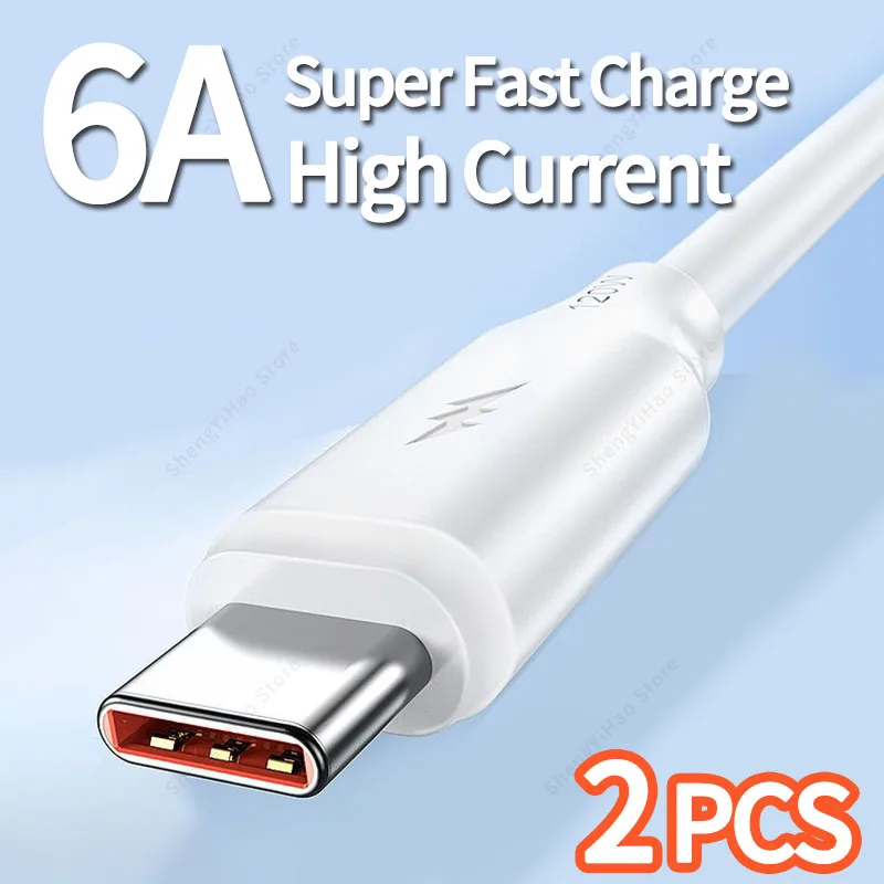 

2pcs 6A Fast USB-C Cable Type C Charging Data Cord For Samsung S21 S20 A51 Xiaomi Mi 10 13 Bold Phone Charger Wire For Huawei P9
