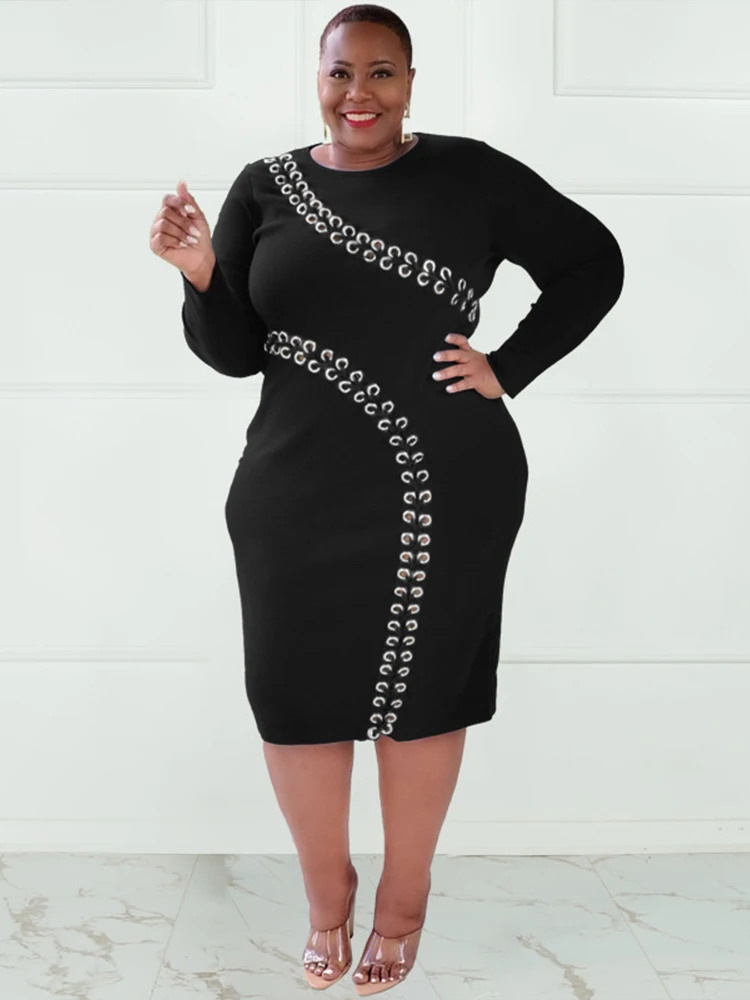 

ZJFZML ZZ размера плюс облегающие платья до колен для женщин костюмы винтажные платья с перекрестными шнуровками и длинными рукавами для коррекции фигуры