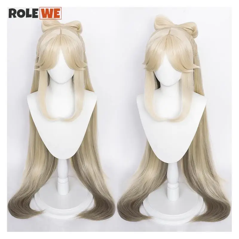 

NingGuang Cosplay Wigs Genshin Impact Long Beige Bow Heat Resistant Synthetic Hair Anime Cosplay Wigs + Wig Cap