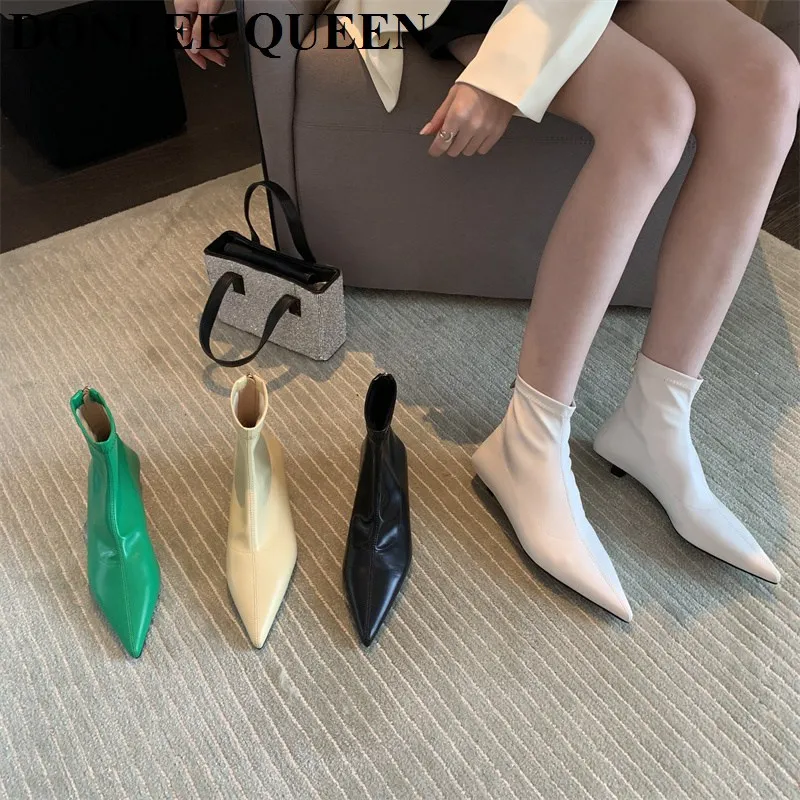 Fashion Brand Pointed Toe Low Heel Boots Women Elegant Chelsea Shoes 2022 New Autumn Ankle Boots Female Elasticity Booties Mujer