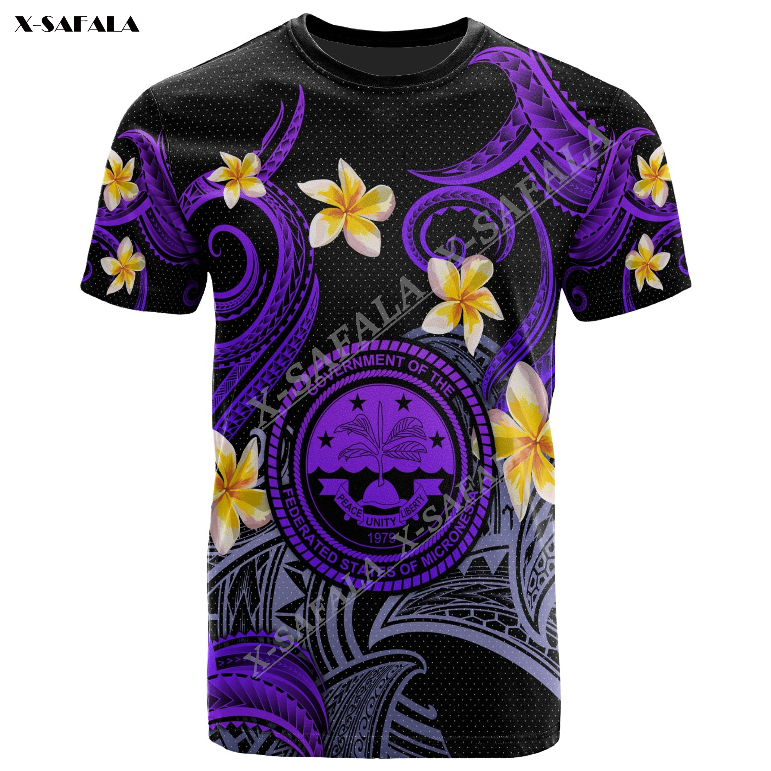 

Hawaii Federated States Of Micronesia Polynesian Waves Plumeria 3D Print Men T-Shirts Tops Tees Short Sleeve Casual Quick Dry