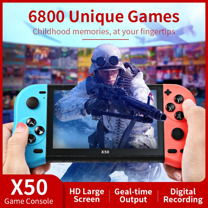 Портативная игровая консоль x50 5 1 дюйма большой экран высокой четкости 6800