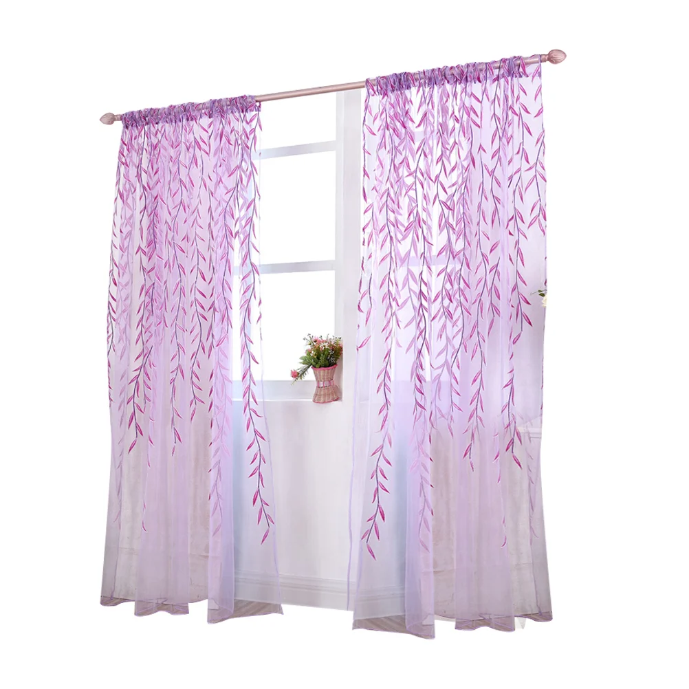 

Salix Leaf Pattern Window Curtain, Window Panels Drapes Curtains Voile Tulle for Living Room, Bedroom, Balcony, 78x 39 inch, (