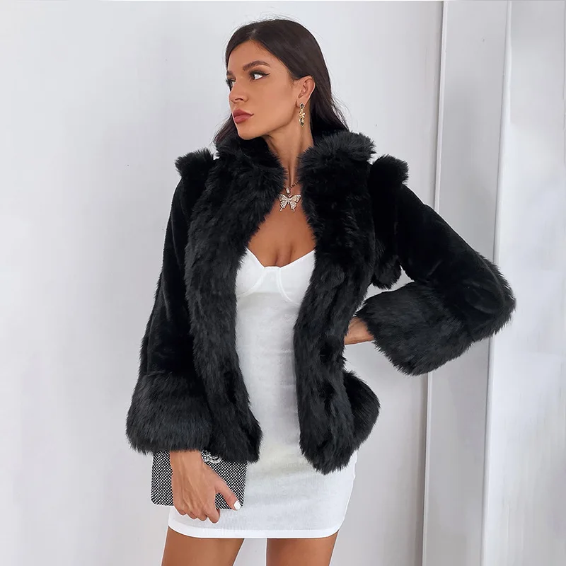 Women's Leather Fur Coat Faux Mink Jacket Imitation Fox Fur Jacket Mid-Length Fur Integrated Faux Fur Coat