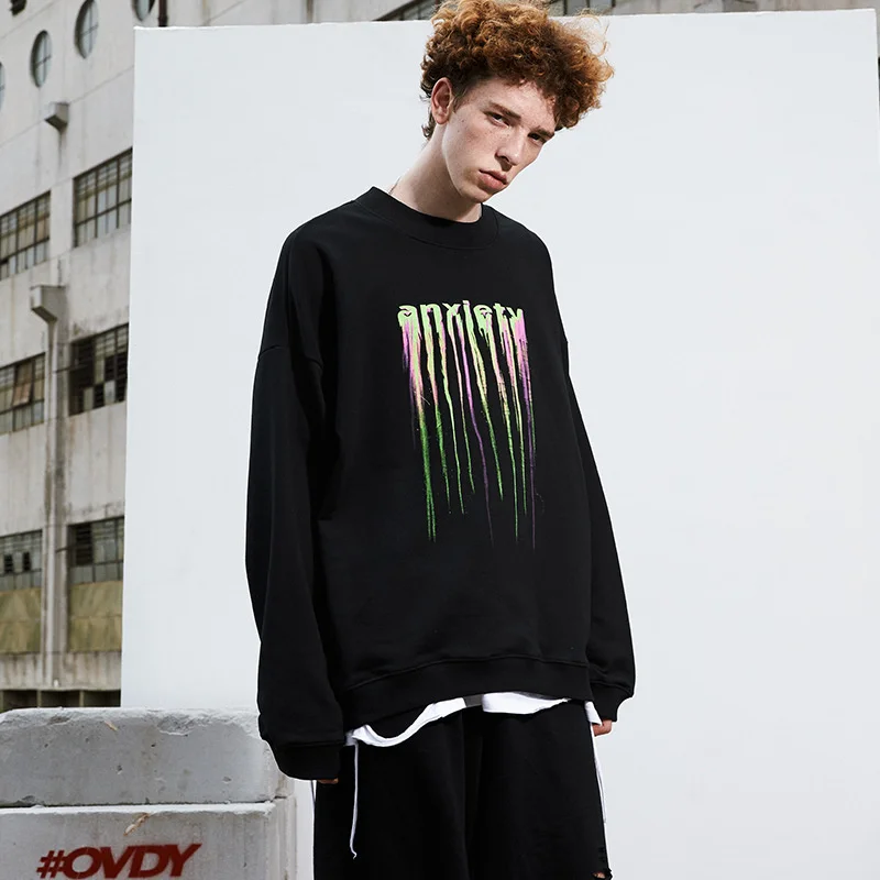 

Black 2023 New Men/Women Hip-Hop High Street Casual Loose Hoodies Individual Pattern Round Collar Sweatshirts
