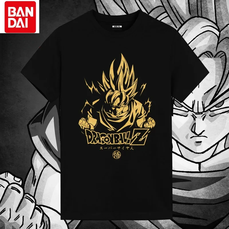 

Bandai Dragon Ball Anime Goku Summer Men's Loose and Comfortable T-shirt Hot Gold Printed Cotton Versatile Couple Short Sleeves