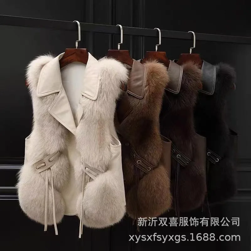 Autumn and winter new warm casual splicing women's fur grass vest