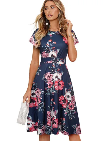 Женское элегантное платье с цветочным принтом Nice-forever, Повседневные Вечерние платья с расклешенными рукавами, A332