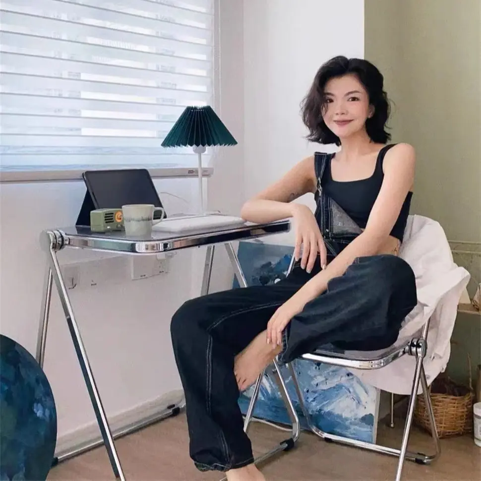 

Простой и прозрачный Расширенный серебристый стул, складной стул в стиле Ins, изысканный, для дома и офиса