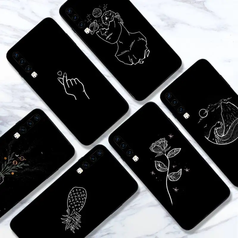 

Black and white minimalist painting Phone Case For Huawei honor Mate 10 20 30 40 i 9 8 pro x Lite P smart 2019 Y5 2018 nova 5t