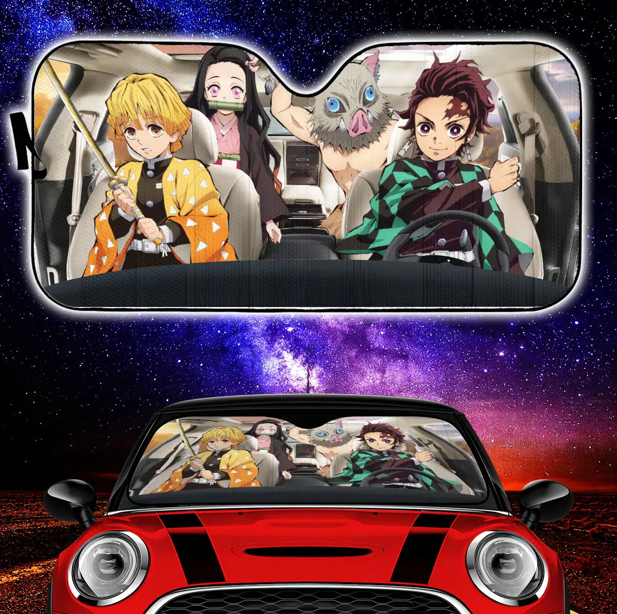 

Anime Demon Slayer Team Funny Car Auto Sun Shades Windshield Accessories Decor Gift