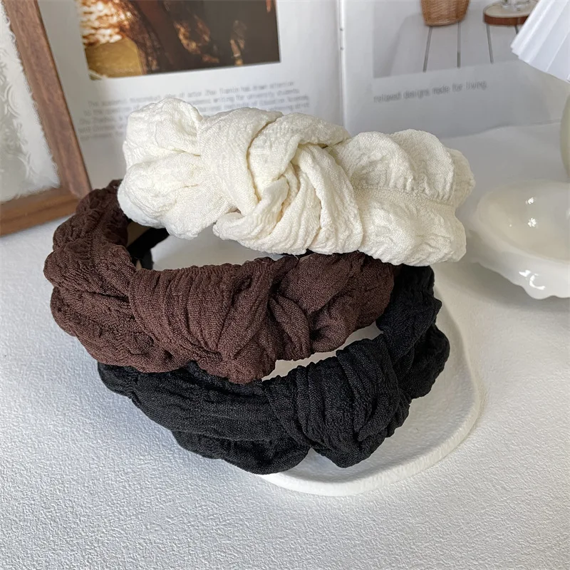 

Korea Temperament Black Brown White Folds Cloth Lacework Big Bowknot Hairband for Women Girls Sweet Hairwear Hair Accessory