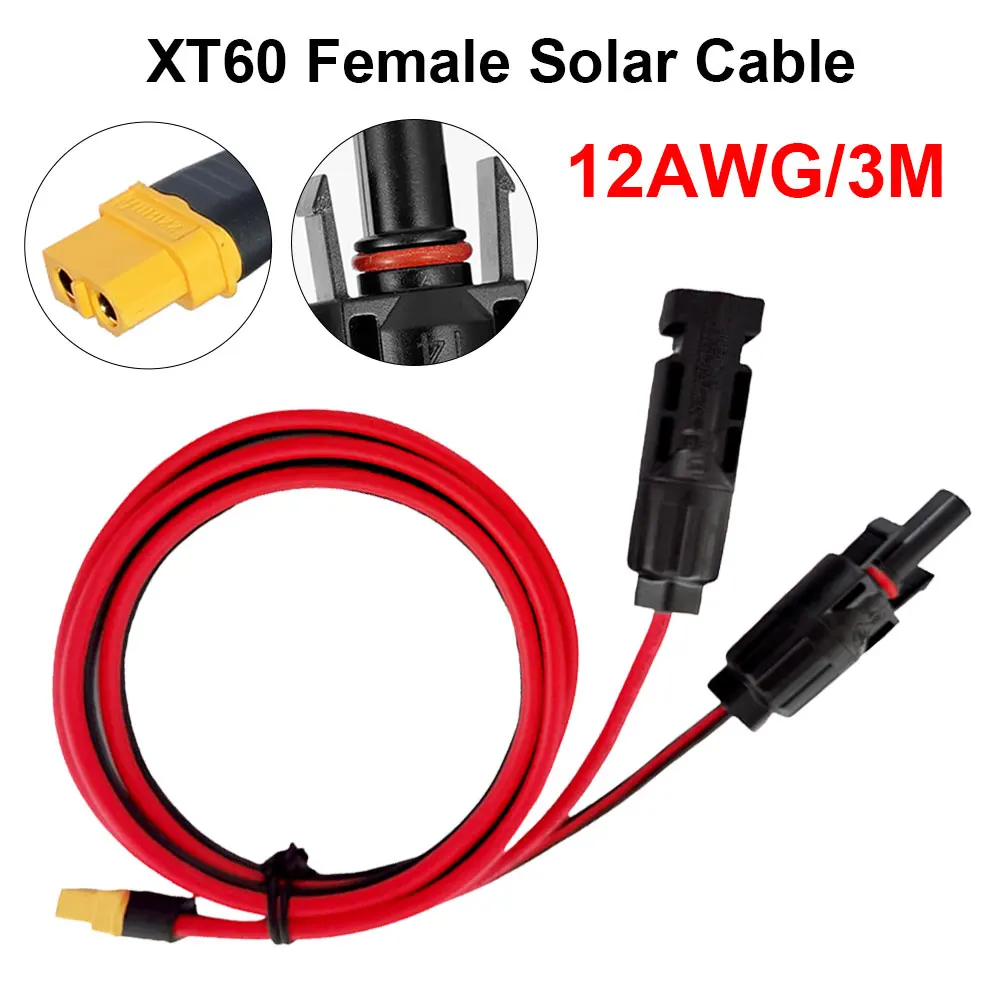 12AWG XT60 Solar Connector Adapter Extension Cable Wire Portable 300V Generator Male To Female