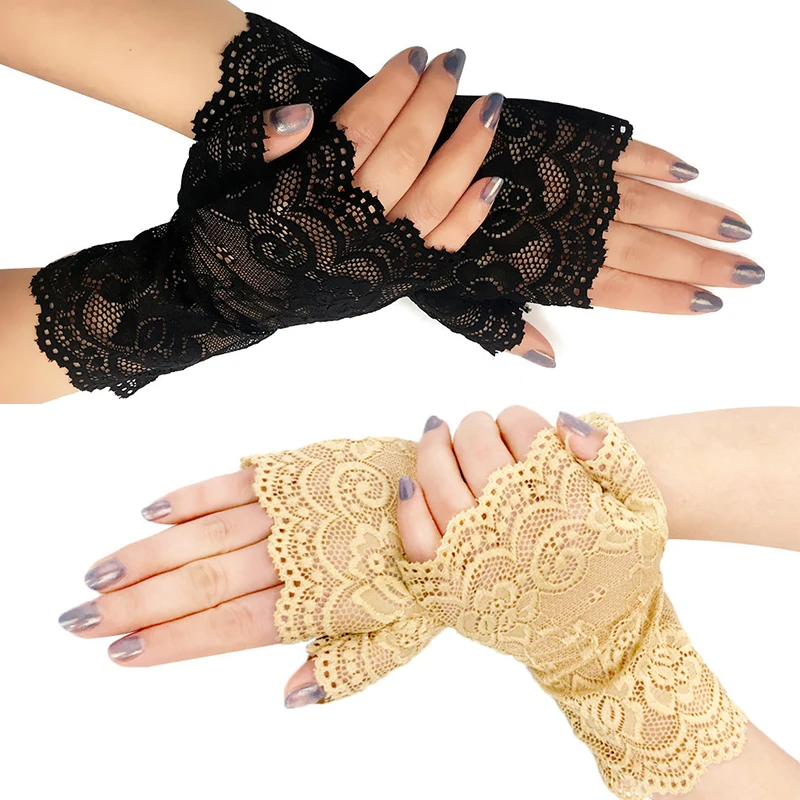 

Long Fingerless Women Sexy Lace Gloves White Black Ladies Half Finger Fishnet Gloves Sunscreen Mesh Glove