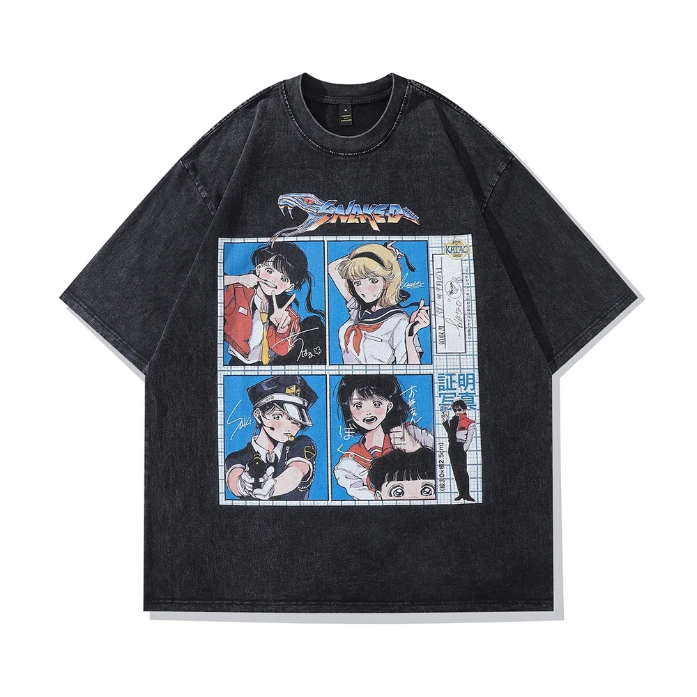 

Oversize Distressed Japan Style T Shirts For Mens Anime Cartoon Print Vintage Tshirt Hip Hop Streetwear Harajuku Casual T-Shirt