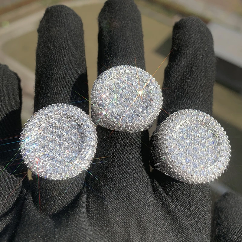 Фото Хип-хоп 5A+ CZ Stone Paved Bling Iced Out Вогнутые круглые кольца на палец для мужчин Ювелирные изделия рэпера Золото Серебро Цвет Размер 7-10 №3