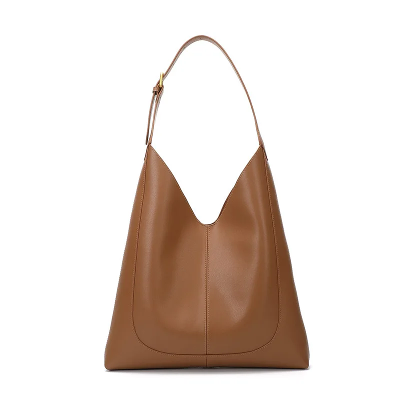 

New Winter Women Casual Tote Bag Genuine Leather Shoulder Bags For Women Luxury Designer Handbags Large Capacity Women Bag Brown
