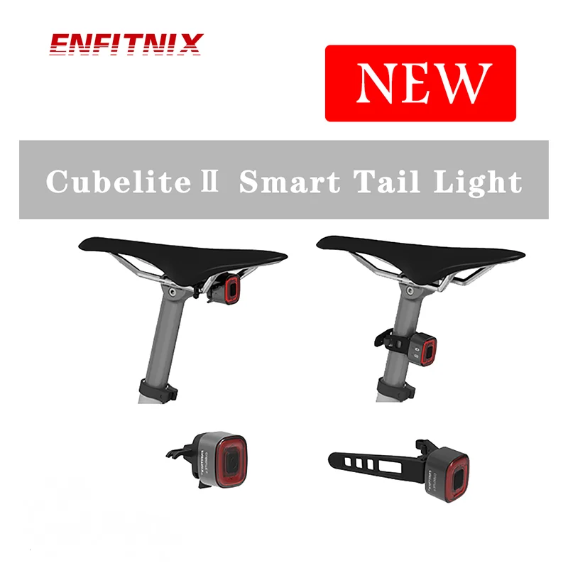 

ENFITNIX Cubelite2 Bicycle Flashlight Bike Rear Smart Taillight Brake Sensing Waterproof LED Day Light Saddle Seatpost Light