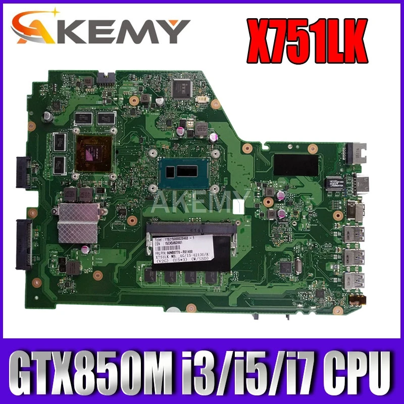 

X751LK Материнская плата Asus X751LX X751LX материнская плата для ноутбука i3 i5 i7 4GB-RAM GTX850M