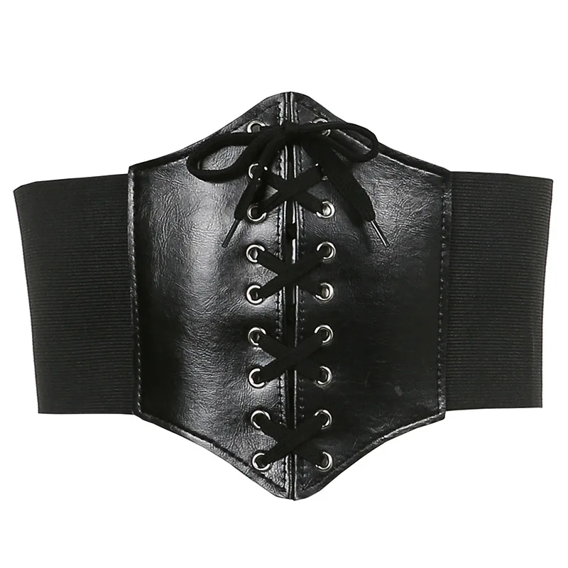 Женский корсетный пояс готической моды из искусственной кожи с шнуровкой, широкий, черный, винтажный, служащий для утончения талии, для девушек.
