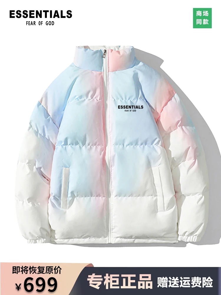 Fog Fashion Brand Essentials Gradient Color Stand Collar Down jacket Men and Women Same Sle Autumn Winter Loose Couple ...