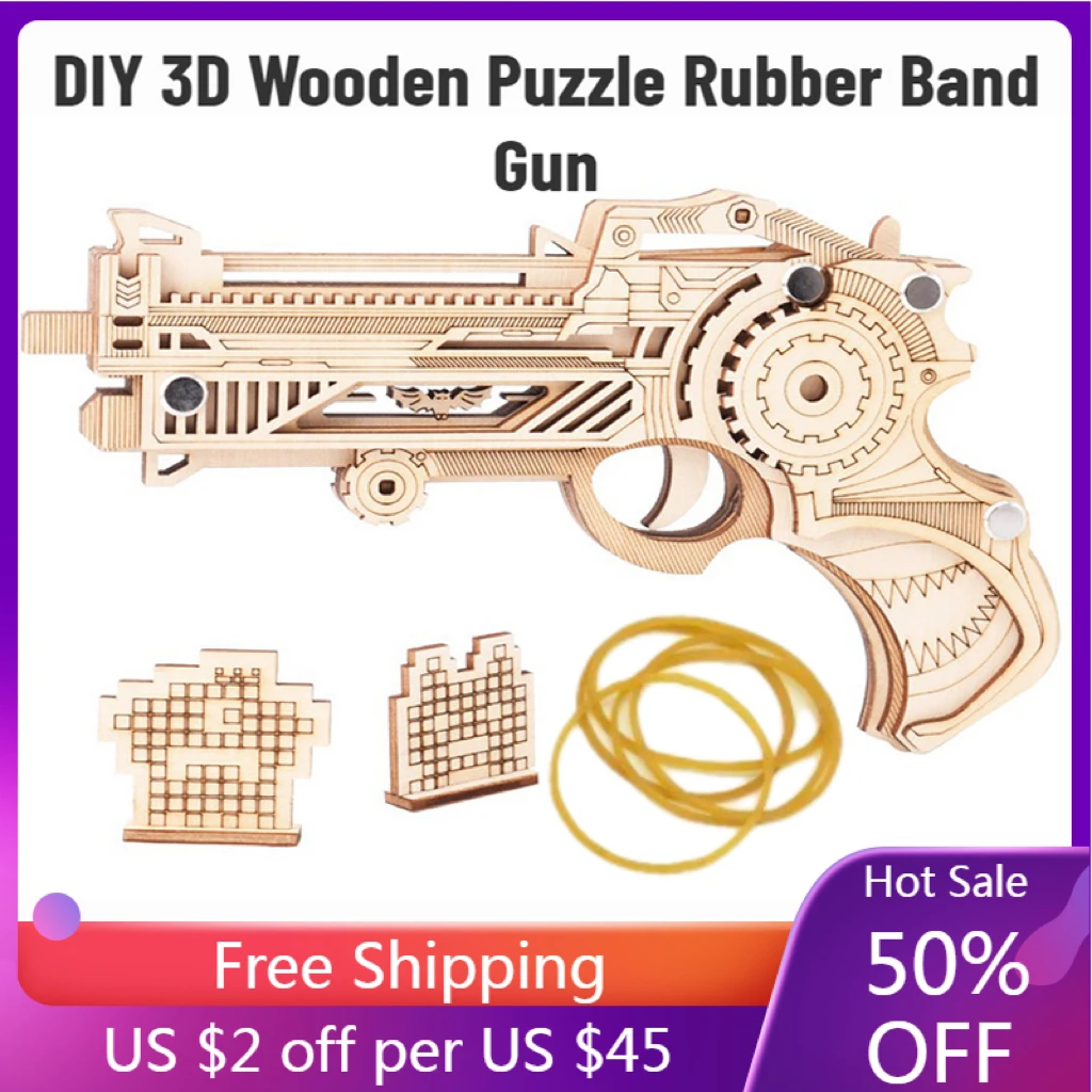 

Laser Cutting DIY 3D Wooden Puzzle Woodcraft Assembly Rubber Band Gun For Boy Christmas Gift toy Gun Wooden Building Toys
